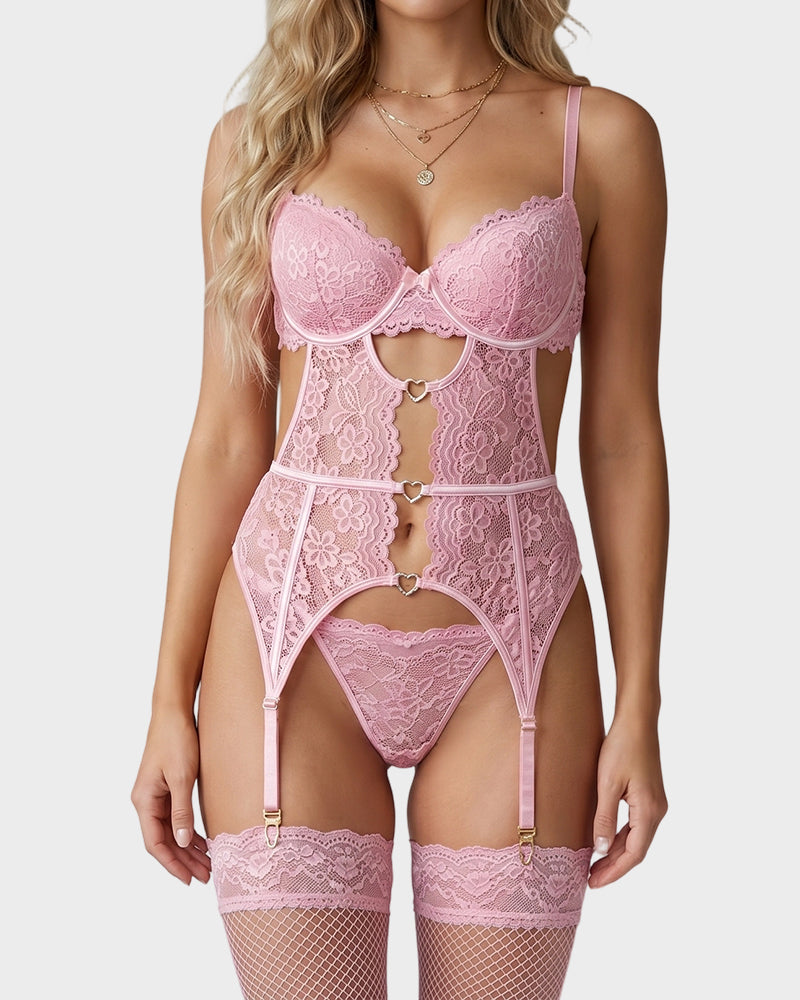 Flirty Red Lace Teddy Bodysuit with Garter