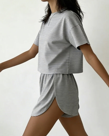 Women Striped Crop Pajama Loungewear Set