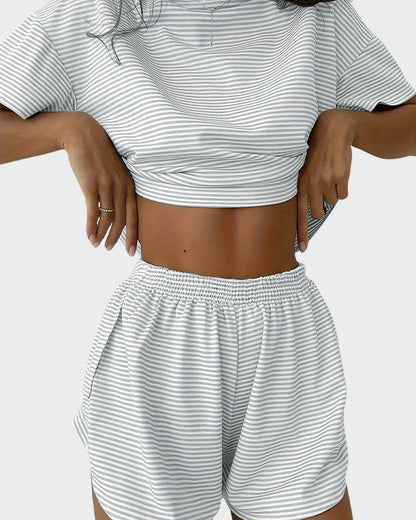 Women Striped Crop Pajama Loungewear Set