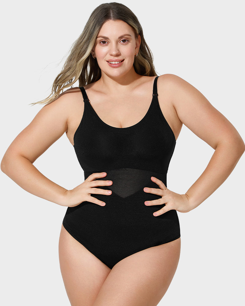 Criss-Cross Mesh Sculpting Bodysuit